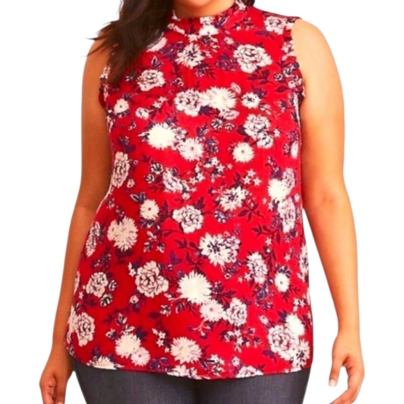 TORRID New Plus Size Pink Floral Mock Neck Ruffle Tank Top 4X - Picture 1 of 16